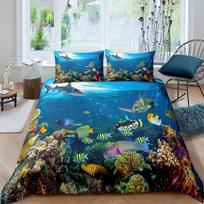 Shark Duvet Cover Ocean Watercolor Fish Quilt Cover Sea Animal Marineland Theme Decoration Bedding for Children Boys Girls Gifts 70x133cm 2pcs blue