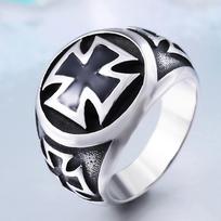 High Quality Cool Black Cross Pattern Ring for Men Boys 316L Stainless Steel Fashion Iron Cross Ring Biker Vintage Party Jewelry 11 gray