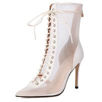 Sexy Lace Ankle Boots for Women Black White Short Dance Jazz Boot Point toe High Heel Party Shoes Lady Big Size 45 2025 Summer 39 white