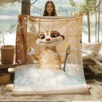 Meerkat Taking Bath Bubble Shower Fleece Blanket Funny Animal Scene Soft Flannel Throw Kids Room Decor Gift for Children andPets 75X95CM