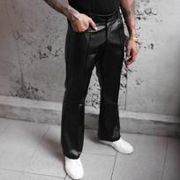 European and American micro-wide tapered flared pants men's slim-fitting legs long pu leather pants nightclub punk performance pants M gray