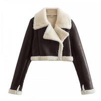 Womens Winter Faux Fur Collar Fleece Lined Short Puffer Jacket Casual Loose Fit Black Khaki Beige M beige