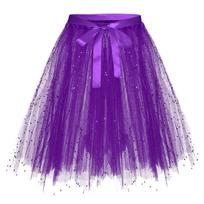 Moteriškas tinklinis tiulio sijonas princesės stiliaus elastinis sijonas suaugusiųjų trumpas šokių sijonas One Size purple