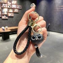 Big-Eyed Cat Keychain Cartoon Cat Head Schoolbag Pendant Couple Car Pendant Video Game City Small Gift Resin black
