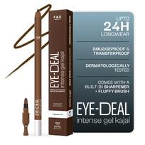FAE Beauty 24Hr Longstay Eye-Deal Intense Gel Kajal -Smudgeproof, Waterproof, With Built-in Sharpener & Fine Bristle Brush | One Swipe Application, gray