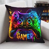 VIKAMA Game Controller Throw Pillow Cover for Boys' Bedroom, Game Room Decoration, Living Room Sofa Cushion Cover 45x45cm blue