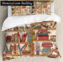 Books Lovers Gift Duvet Cover Set Full Size,Readers and Literary Lover Bedding Sets,Vintage Librarians Bookshelf Comforter Cover 135x200cm brown