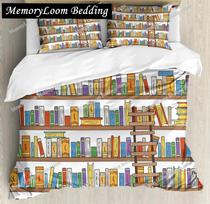 Books Lovers Gift Duvet Cover Set Full Size,Readers and Literary Lover Bedding Sets,Vintage Librarians Bookshelf Comforter Cover 140x200cm gray
