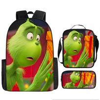 Green Hair Monster Grinch School Bag Campus 12345th and 6th Grade Backpack Lightweight Weight Loss Computer Bag Three-piece Set 15 backpack