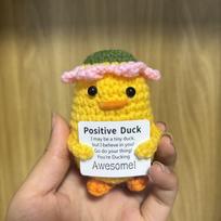 Crochet Funny Positive Energy Sunflower Duck Doll With Card Home Room Decoration Handmade Knitted Duck Desktop Ornament Gifts yellow