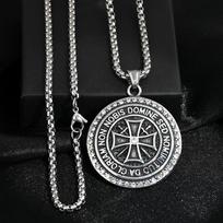 Fashion Round Brand Cross Titanium Steel Necklace Men'S Personality Trendy Pendant Hip Hop Student Couple Pendant black