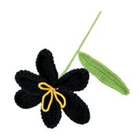 Crochet Tulip with Stem Leaf Handcrafted Knitting Flower Ornament Yarn Floral Decoration Mother's Day black