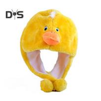 Pliušinė gyvūno kepurė su ausinėmis vaikams, animacinio triušio/varlės/anties kosplėjaus kepurė, žieminis šiltas galvos apdangalas Helovinui, Kalėdoms One Size L yellow