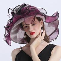 Organza gėlių skrybėlė nuo saulės plačių kraštų skrybėlės nuo saulės vasarinės sulankstomos nėriniuotos kepurės moterims M（56-58cm） gray