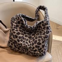 Korean Version of Ins Plush Leopard Print Tote Bag for Women Autumn and Winter New Large Capacity Commuting One-shoulder Underarm Bag for Women black