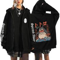 Anime Totoro Megztiniai Vyriški ir Moteriški Striukės su užtrauktuku Megztiniai su gobtuvu Kasdieniai hiphopo megztiniai su užtrauktuku XL gray