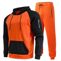Men S Winter Thick Fleece Zip Hoodie Two Piece Tracksuit XL oranžinė