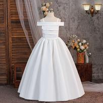 Kids' Formal One-Shoulder Princess Dresses - Spaghetti Strap Evening Gowns for Girls, Ideal for Piano Performances & Banquets. 140cm/9Y white