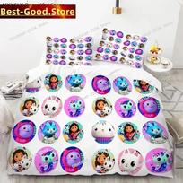 G-Gabby Cartoon Dollhouse Bedding Set Printed single Comforter Quilt Bed Cover Duvet Cover Pillow Case 3 Pieces Kids Adult Size EU Single 135*200cm/53x79in 3pcs gray