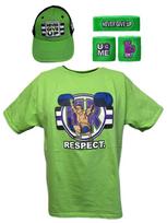 John Cena Cenation Respect Green Boys Kids Costume Hat T-shirt Wristbands 2XL