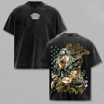 Manga JoJo's Bizarre Adventure Gyro Printed Tee Men Women Clothing Washed Cotton T-shirt Vintage Casual T Shirt Harajuku Tshirt M black