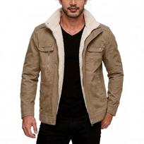 Men Winter Sherpa Fleece Jacket Warm Thick Lapel Cargo Coat Multi Pockets Casual Outerwear Solid Color Fashion Jackets for Men M