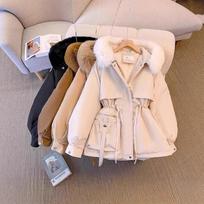 2025 Winter Korean Style Fleece-Lined Down Cotton Parka Jacket M white