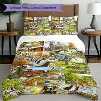 3pcs Duvet Cover Set (1*Duvet Cover + 2*Pillowcase, Without Core), Pettersson und Findus Print Bedding Set, Bedroom Decor, All‑Season, Birthday Gift 140cmx210cm