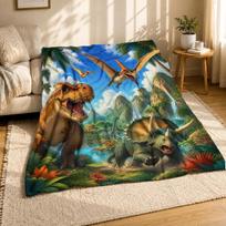 Smiling Cartoon Dinosaurs Jungle Coral Fleece Blanket 75cm*90cm