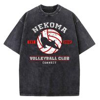 Haikyuu NEKOMA Washed T-shirt Cotton men graphic aesthetic Gothic harajuku  Grunge 80s tshirt aesthetic Vintage Y2k anime 2XL black