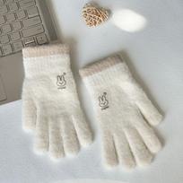 Thickened Knitted Gloves Windproof Fleece Lined Gloves Cute Winter Gloves  for Women gray