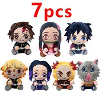 7Pcs Demon Slayer 20Cm Plush Doll Tanjirou Nezuko Zenitsu Anime Movie Stuffed Toy Kimetsu No Yaiba Game Plushie Figure Kids Gift