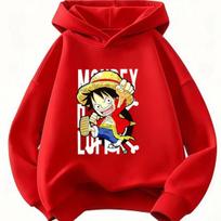 One Piece Monkey D Luffy Chibi Cartoon Print Hoodie Kids Boys Girls Pullover Hooded Sweatshirt Anime Children Streetwear Tops 150
