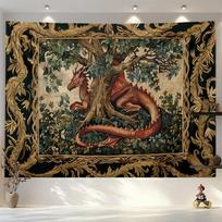 VIKAMA European Vintage Tree Dragon Tapestry Medieval Court Style Living Room & Dining Room Wall Hanging Home Decor 100X70CM brown