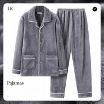 Solid Pajamas for Men Fleece Winter Sleepwear Korean Button Night Wear Pijama 2 Pcs Pants Set Warm Home Suit XXL gray