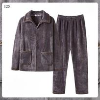 Solid Pajamas for Men Fleece Winter Sleepwear Korean Button Night Wear Pijama 2 Pcs Pants Set Warm Home Suit L