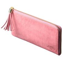 Italian IL PONTE Leather and Slim Zipper Long Color Holds 24 Cards [VOICE] Men's Women's L-shaped Wallet, Combination, (Pink) pink