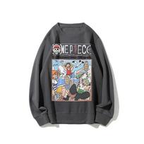 One Piece Men's Sweatshirt Monkey D. Luffy Roronoa Zoro Anime Hoodie Spring Autumn Boy Children Long-sleeved Parent-Child Outfit 120 gray