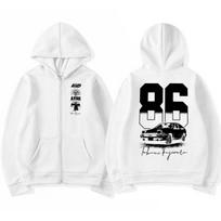 Nitial D Drift AE86 Takumi Fujiwara Tofu Shop Anime Zipper Hoodies Men Women Clothing Long Sleeves Zip Up Sweatshirt Jacket Coat M white