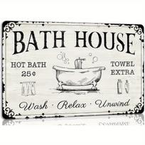 Bathroom Antique Metal Tin Sign Relaxing Farmhouse Bathroom Wall Decor Hot Water Bath Towels Extra Wash Relaxing De-Stress Sign 20X30CM black