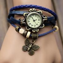 Butterfly Charm Wrap Bracelet Watch Vintage Women Wristwatch Antique Quartz Watch  Teenage Students black