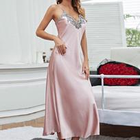 Summer comfortable simulated silk nightgown women's sexy suspender nightgown ice silk pajamas nightgown long skirt loungewear XL gray