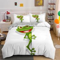 White Duvet cover with cute Frog 3D bedding set queen bedding set kids bed set Cartoon Animal duvet cover set Single King size UK Single 135x200cm