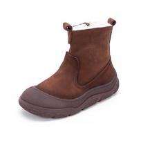Wool leather snow boots women's first layer cowhide thick-soled short boots autumn and winter piled thickened snow boots fur integrated 38 [runs small, order one size up] brown