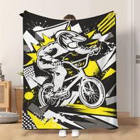 Fflannel Blanket 1pc Bike Rider Dynamic Style Soft Comfortable and Warm This Nap Blanket/sofa Blanket Is Suitable for All Seasons 75cm*90cm