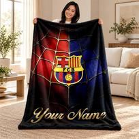 FC Barcelona Custom Name Fleece Blanket Personalized Soft Cozy Throw Blanket Customized Gift for Birthday Christmas 80cmx120cm
