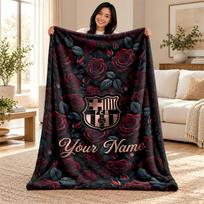 FC Barcelona Custom Name Fleece Blanket Personalized Soft Cozy Throw Blanket Customized Gift for Birthday Christmas 80cmx120cm
