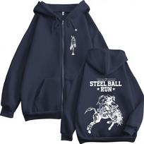 Anime JoJo Bizarre Adventure STEEL BALL RUN Johnny Joestar Zipper Hoodies Men Clothing Long Sleeves Zip Up Sweatshirts Jackets M black