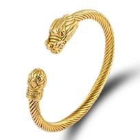 Viking Souvenir 18k Gold Plated Stainless Steel Men's Nordic Design Dragon Bracelet-Norse Mythology Jewelry 55mm&Norse Jewelry beige