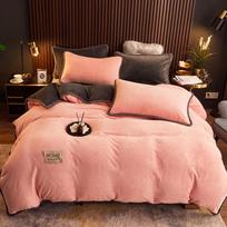 Four-Piece Crystal Velvet Fleece Bedding Set: Double-Sided Duvet Cover & Bed Sheet for Winter Warmth 230x250cm Flat Sheet + 2 Pillowcases